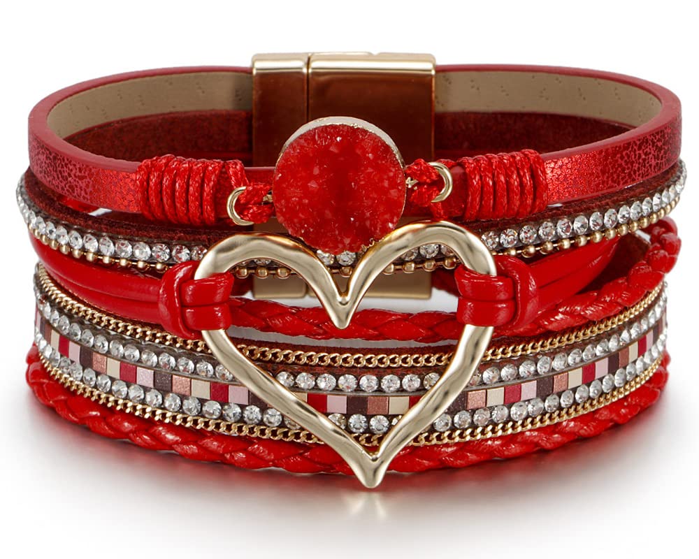 Fesciory Leopard Bracelet for Women, Boho Leather Wrap Multi-Layer Pearl Crystal Bracelet Bangle Jewelry