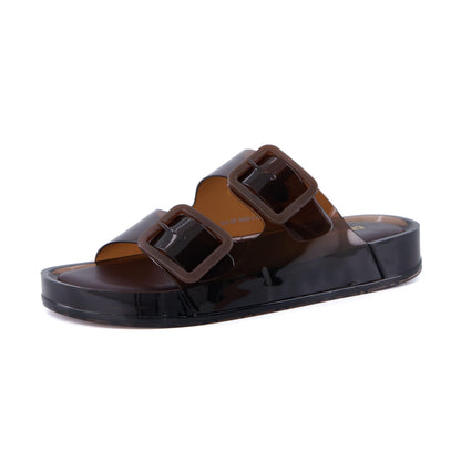 CUSHIONAIRE Pool Slides for Women Water Resistant Double Buckle Adjustable Slip-On Womens Sandals for Beach Shower Casual Wear
