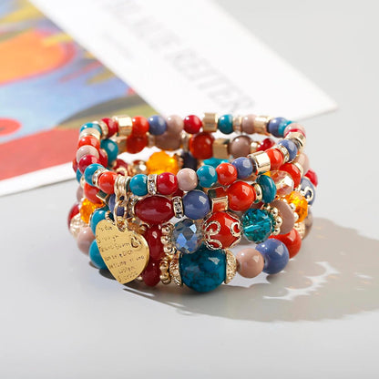 Women Beaded Bracelet Set | Colorful Boho Stackable Trendy Design with Crystal Accents Multilayer Bangle Bracelet | Fashion Stretch Braclets Jewelry for Women