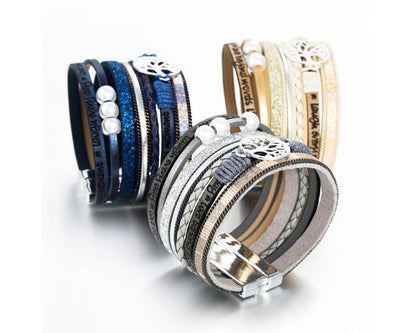 Fesciory Leather Wrap Bracelets for Women, Boho Western Layered Jewelry | Layered leather cuff bracelets, Easy on and off, Boho western style, Daily wear, Gift for women