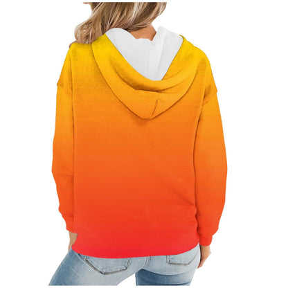 Women Gradient Tie Dye Pullover Hoodie Long Sleeve Drawstring With Pocket Oversized Casual Street Sweatshirts