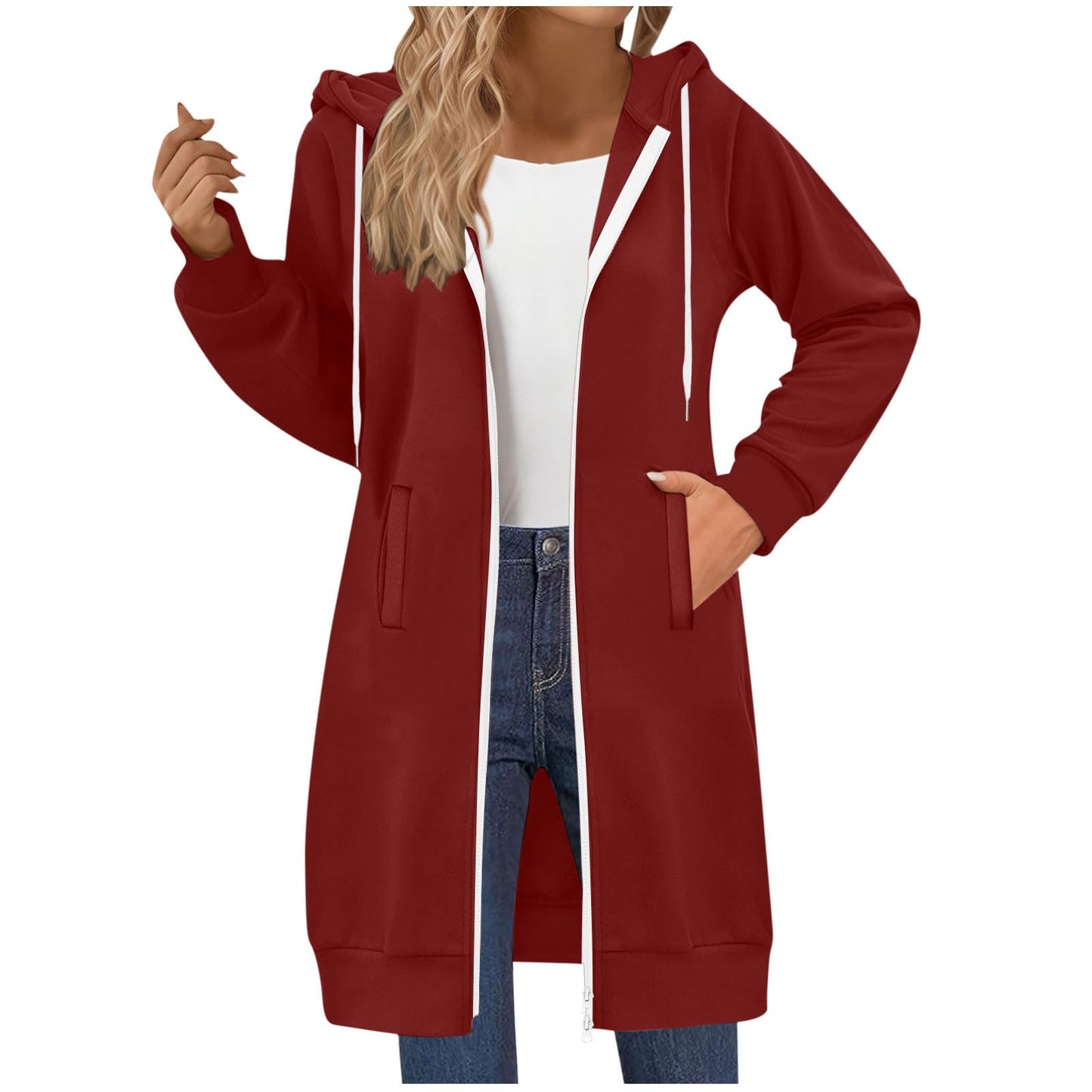 Long Hoodies for Women Zip Up Hooded Sweatshirt Jackets Lightweight Loose Comfort Fleece Fashion Fall Winter Clothes