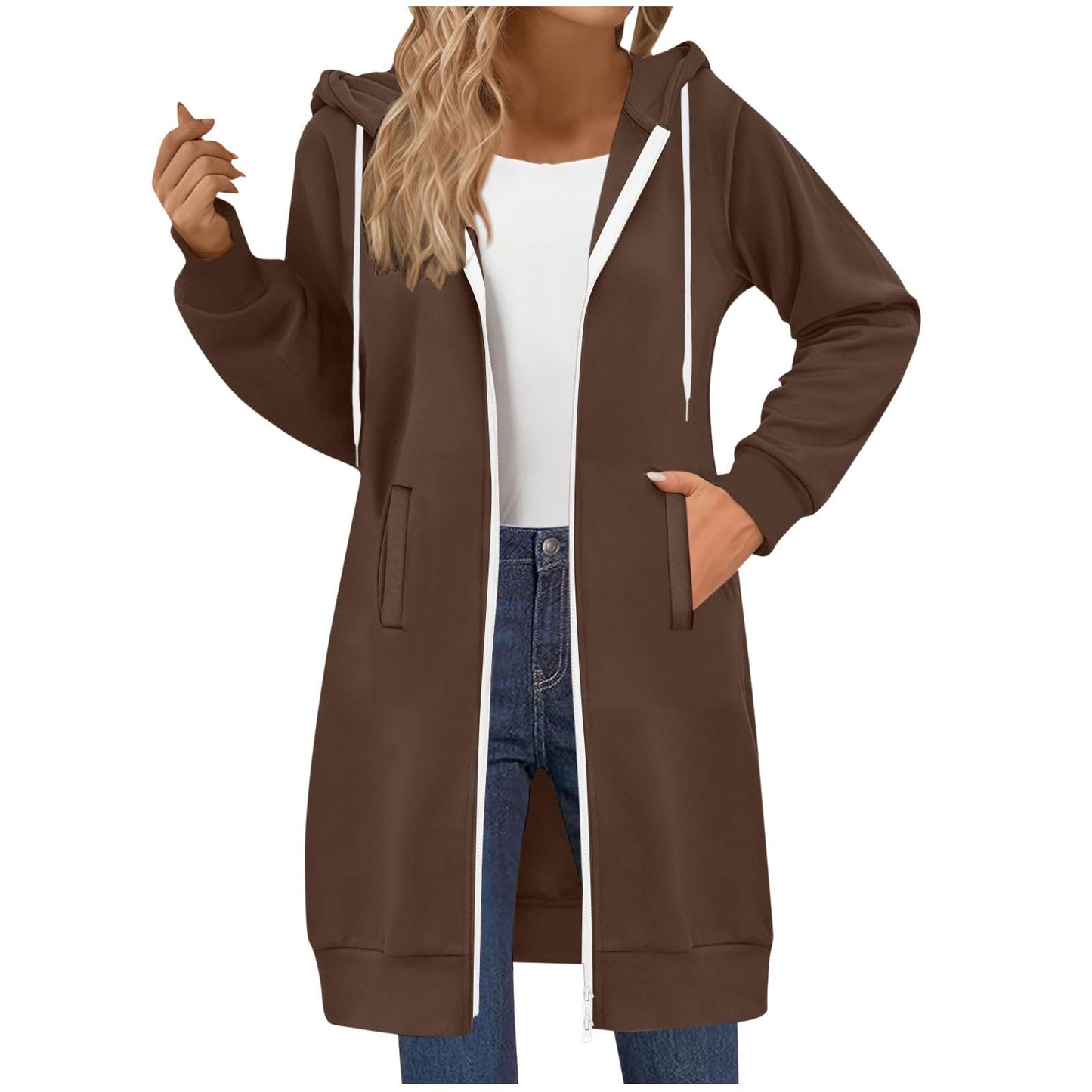 Long Hoodies for Women Zip Up Hooded Sweatshirt Jackets Lightweight Loose Comfort Fleece Fashion Fall Winter Clothes