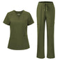 floralhue Scrubs for Women, V-Neck Straight Leg Pants with 12 Pockets | Slit Hem Cargo Pant Storage, Yoga Waistband, Water Resistance, For Nurses, Clinics, Long Shifts, Daily Medical Uniforms