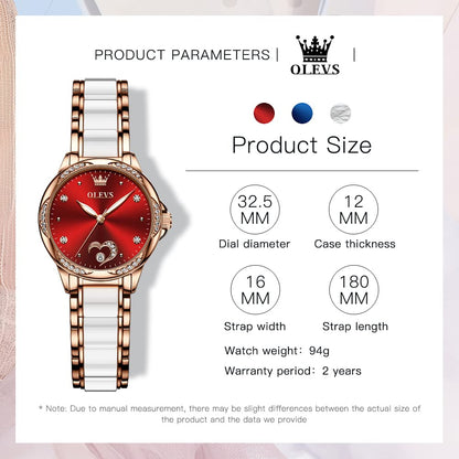 OLEVS Automatic Watches for Women Rose Gold Fashion Diamond Dress Ladies Wrist Watch Self Winding Mechanical Two Tone Ceramic Band Waterproof