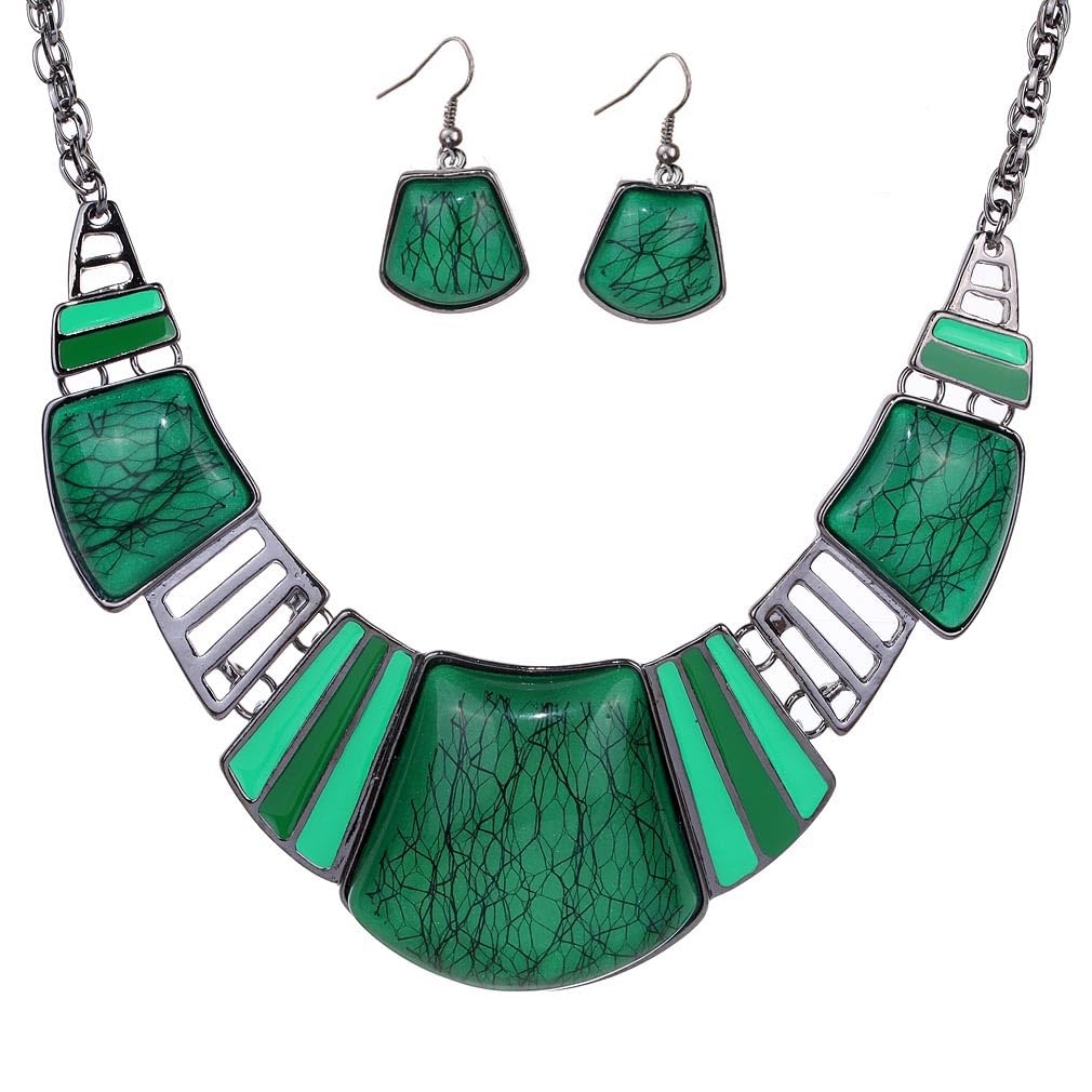 YAZILIND Vintage Ethnic Tibetan Sliver Turquoise Bib Collar Earrings Necklace Jewelry Set Women