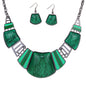 YAZILIND Vintage Ethnic Tibetan Sliver Turquoise Bib Collar Earrings Necklace Jewelry Set Women