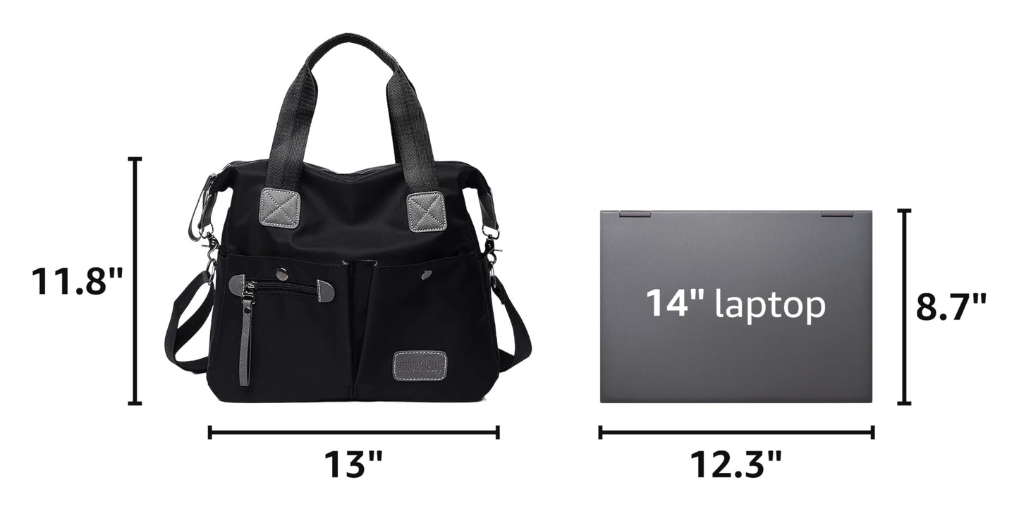 Tote Bag for Women,Multi Pockets Shoulder Handbag,Nurse Bag for Work,Large Cross body Purse,Fashion Nylon Top Handle Satchel