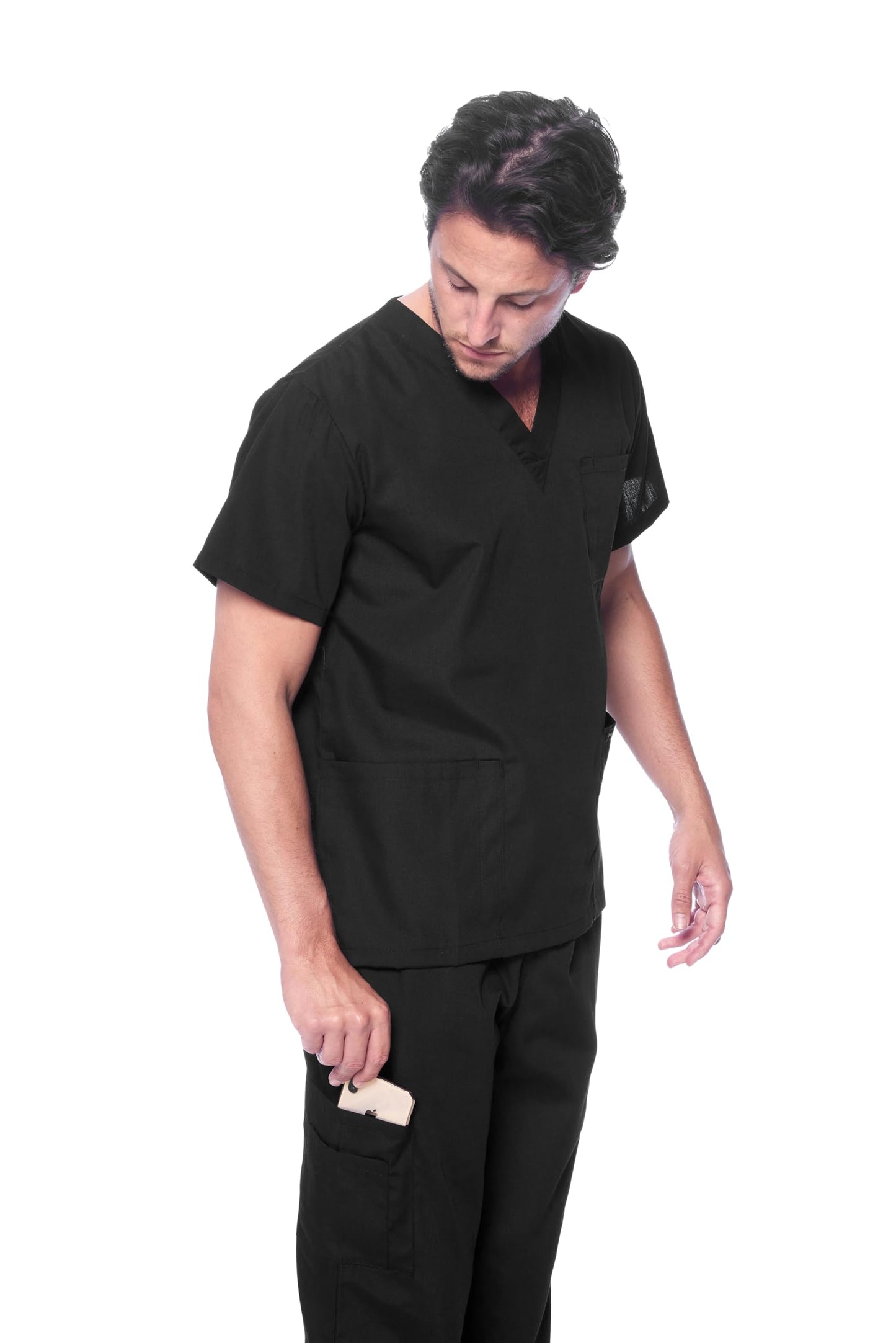 Dagacci Medical Uniform® Men's V-Neck Cargo Scrubs | Cotton Blend, Matching Top and Cargo Pants Set, 8 Pockets, Elastic Drawcord Waistband, for Men in Healthcare