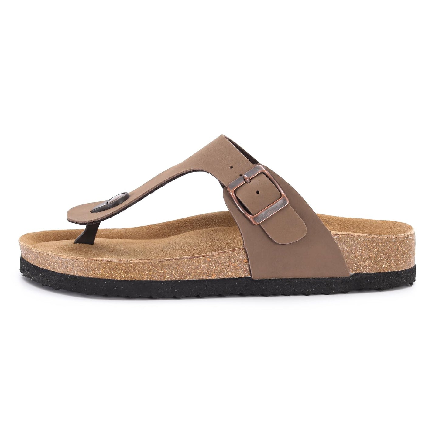 Cork Footbed Flip Flops for Women, Comfortable Beach Sigle Buckle Slip-On with Genuine Suede Footbed & Memory Foam Arch Support Flats Slides for Women Footwear