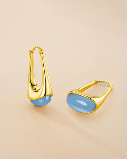 SNGIA Long Oval Chunky Dangle 18K Gold Plated Hoops with Colored Resin Gemstone Statement Earrings for Women, (Green, Brown, Light blue, Dark Blue), Bold Drop Handmade Exaggerated Irregular Trendy Bohemian Jewelry Gifts, Unique Dangling Teardrop Baroque S