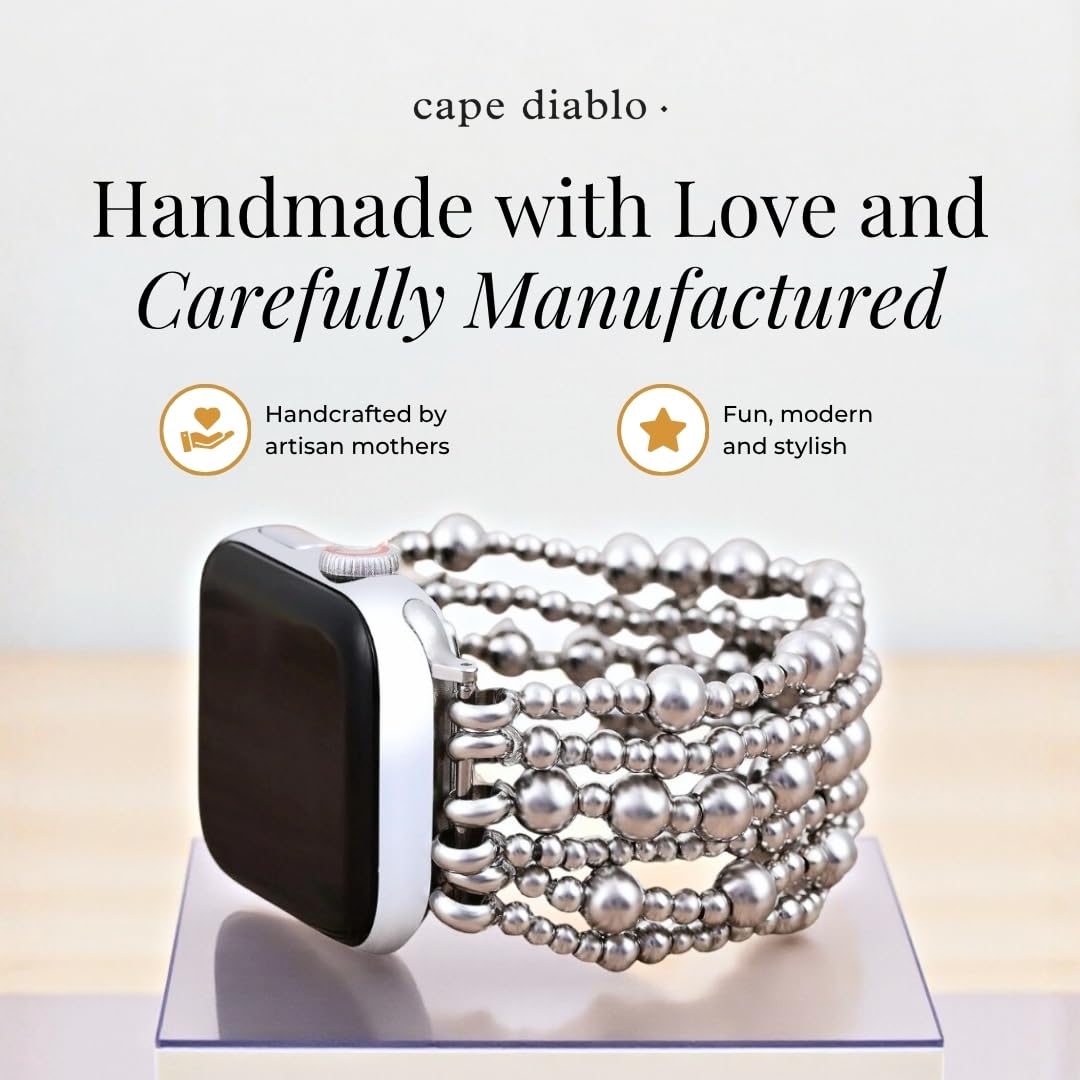Cape Diablo Handmade Gemstone Watch Band for Women Compatible with Apple Watch 38mm 40mm 41mm 42mm 44mm 45mm, Boho Stretchable Strap Fits for iWatch Series 11/10/9/8/7/6/5/4/3/2/1 SE 3/2/1