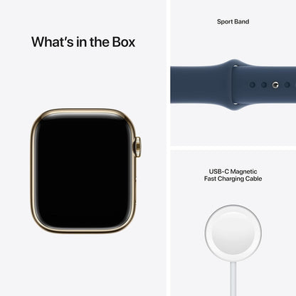Apple Watch Series 7 (GPS + Cellular, 45MM) - Gold Stainless Steel Case with Abyss Blue Sport Band (Renewed)