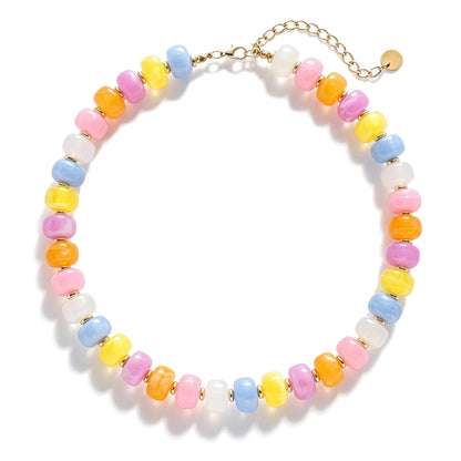 Chunky Beaded Choker Necklace for Women Summer Beach Acrylic Beads Necklaces Trendy Boho Statement Colorful Necklace Jewelry Accessories