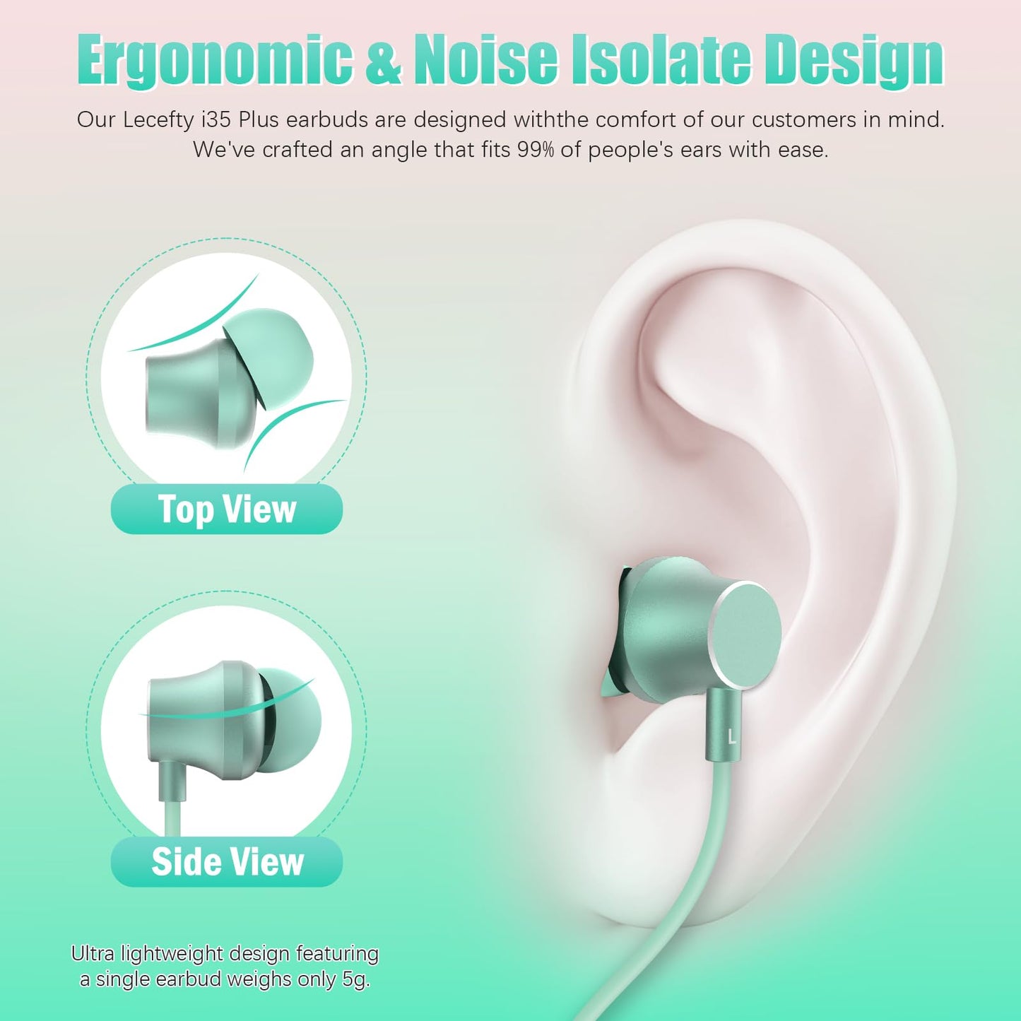 Lecefty Neckband Bluetooth Headphones, 200H Extra Long Playtime Wireless Stereo Neckband Earbuds with Microphone, Waterproof Balanced Armature Drivers in Ear Headset for Sports/Workout (Cyan Green)