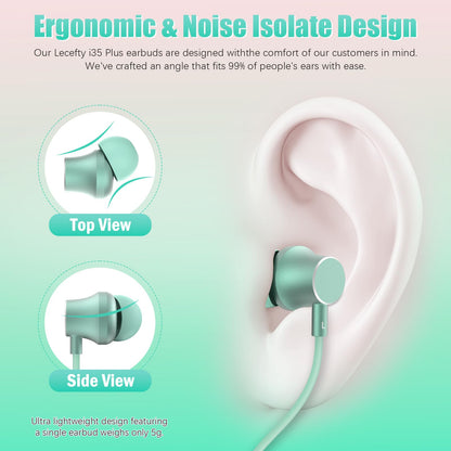 Lecefty Neckband Bluetooth Headphones, 200H Extra Long Playtime Wireless Stereo Neckband Earbuds with Microphone, Waterproof Balanced Armature Drivers in Ear Headset for Sports/Workout (Cyan Green)