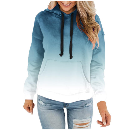 Women Gradient Tie Dye Pullover Hoodie Long Sleeve Drawstring With Pocket Oversized Casual Street Sweatshirts