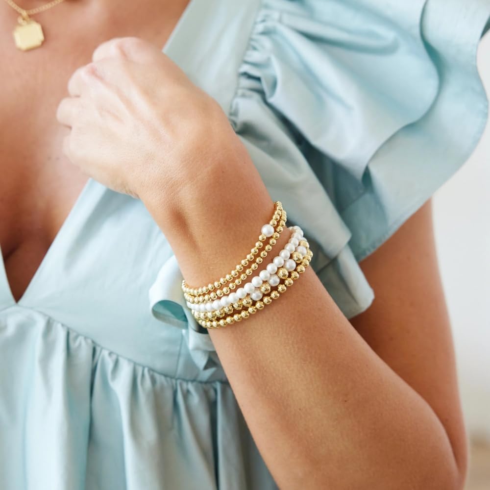 14K Gold Plated Pearl Beaded Cross Bracelets Stack Set for Women,Stretch Boho Colorful Christian Beads Ball Jewelry Friendship Summer Trendy Gift