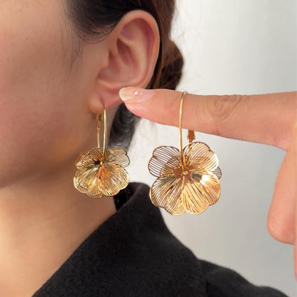 Gold Flower Earrings 14K Gold Plated Floral Statement Dangle Earrings Trendy