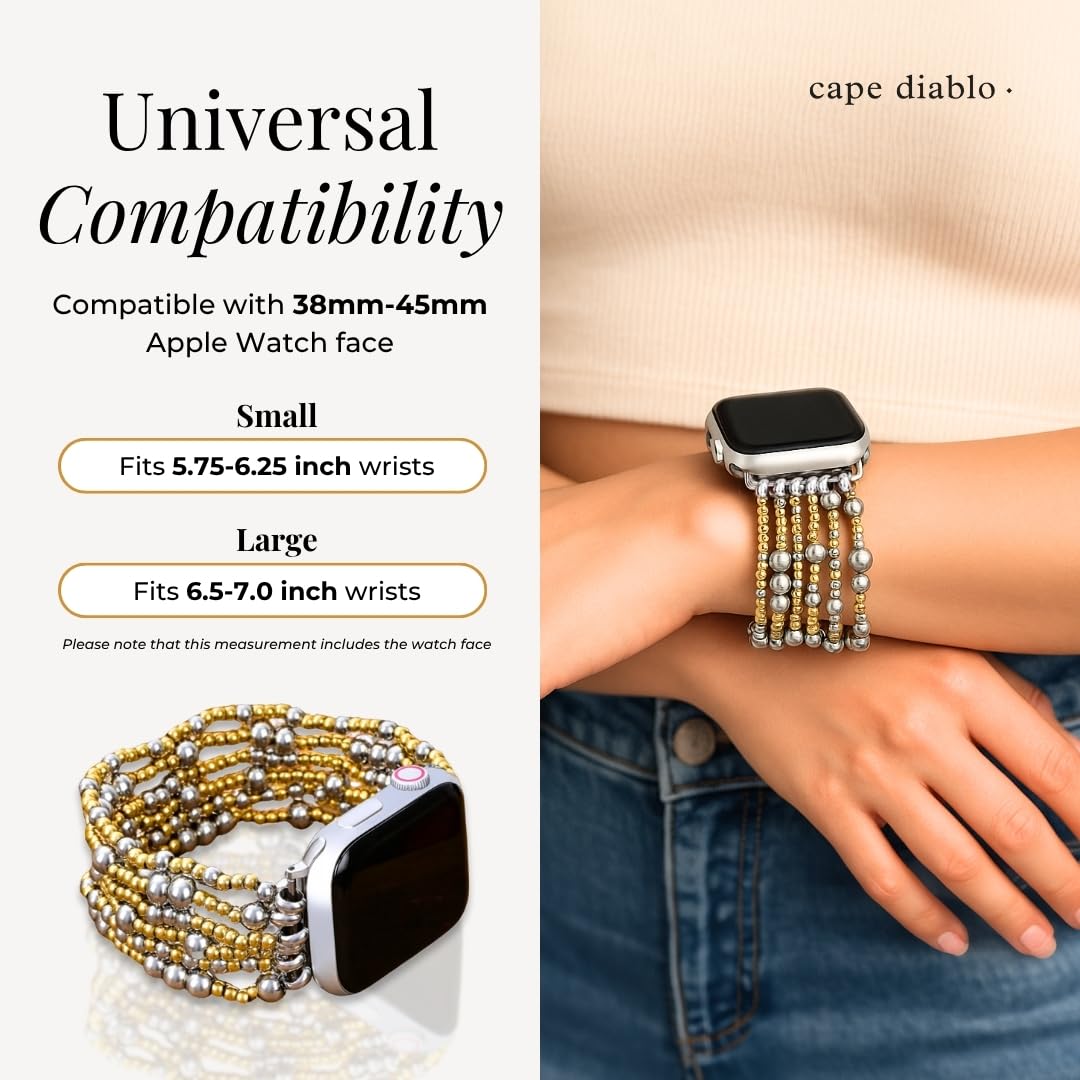 Cape Diablo Handmade Gemstone Watch Band for Women Compatible with Apple Watch 38mm 40mm 41mm 42mm 44mm 45mm, Boho Stretchable Strap Fits for iWatch Series 11/10/9/8/7/6/5/4/3/2/1 SE 3/2/1