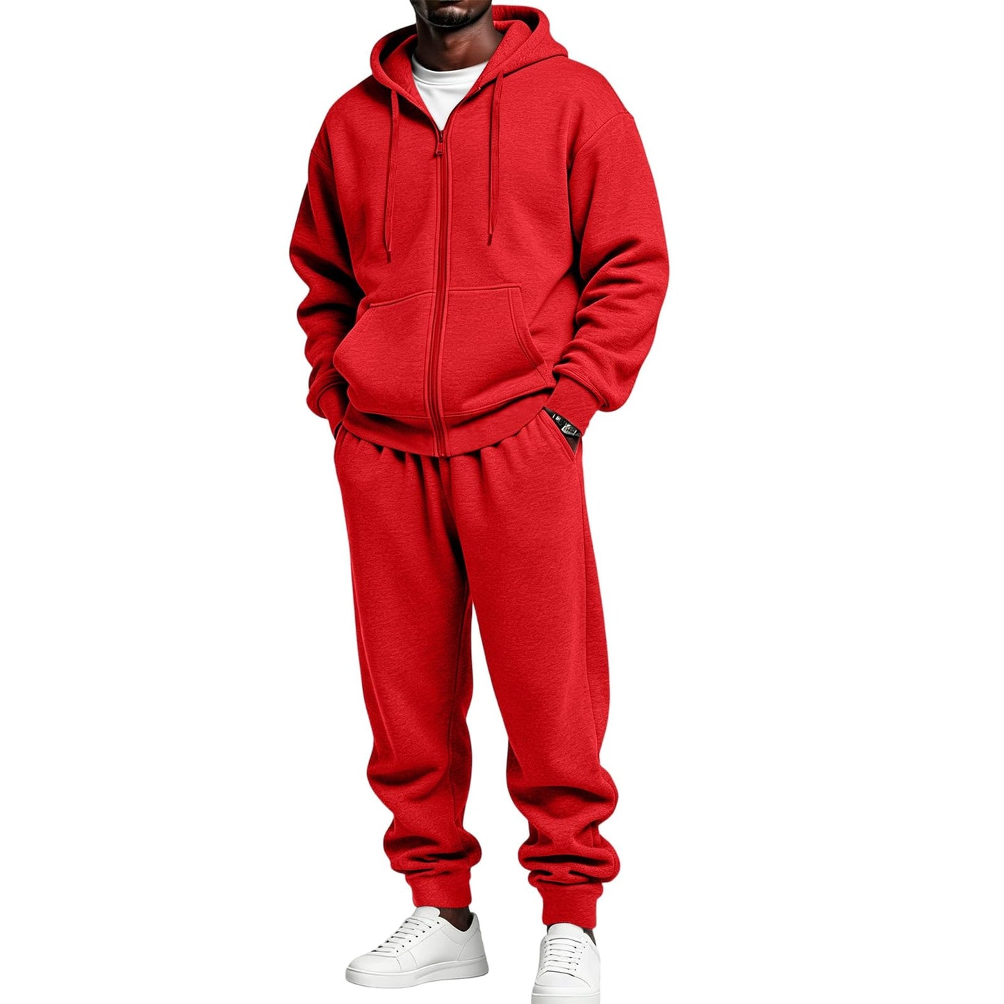 Jogger Sweatpants Matching Outfit For Men 2 Piece Sweat Suits Full Zip Up Hooded Tracksuit Soft Fleece Set
