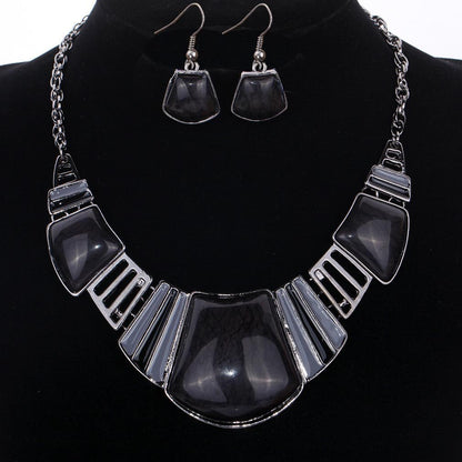 YAZILIND Vintage Ethnic Tibetan Sliver Turquoise Bib Collar Earrings Necklace Jewelry Set Women
