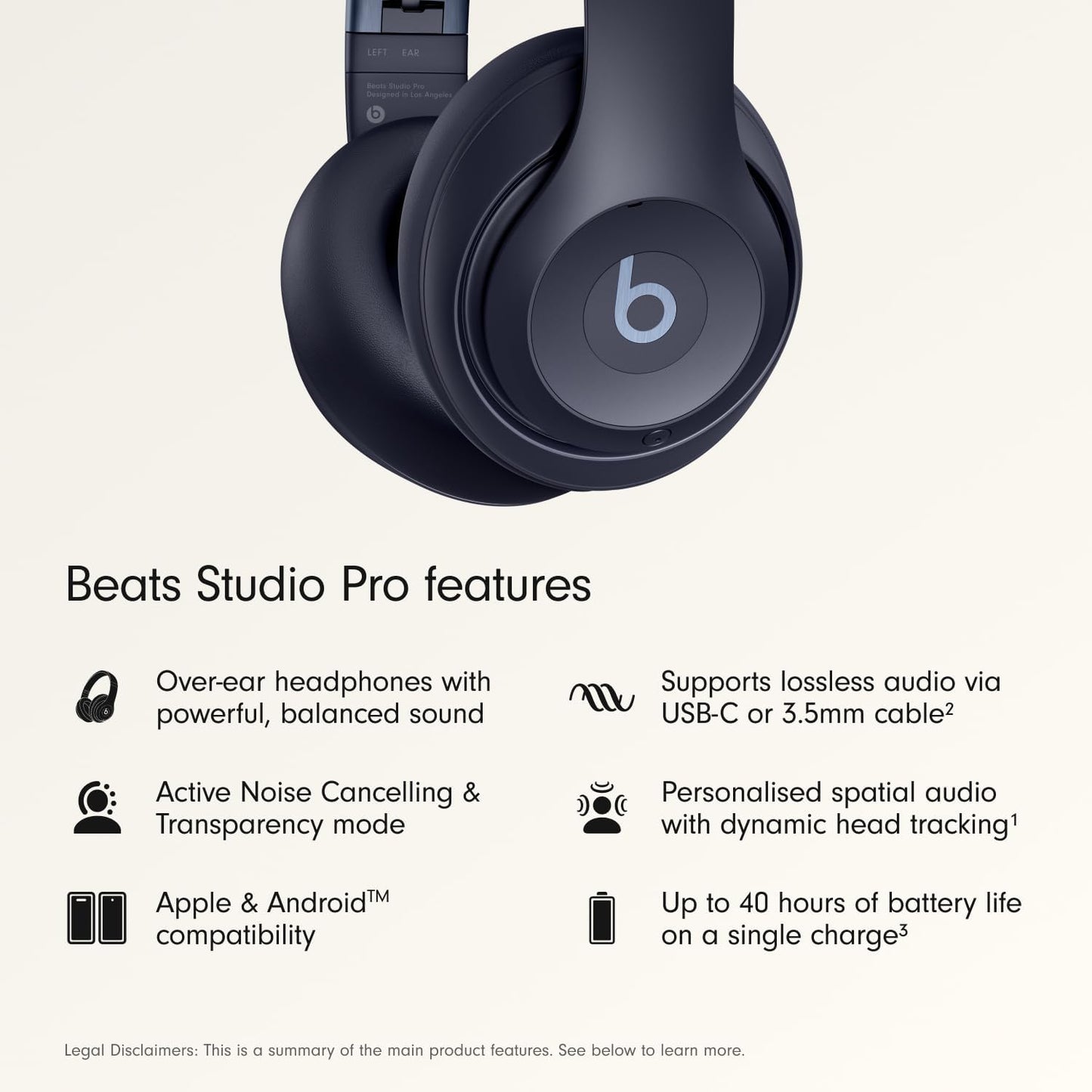Beats Studio Pro Premium Wireless Over-Ear Headphones- Up to 40-Hour Battery Life, Active Noise Cancelling, Great for Travel & Commuting, Apple & Android Compatible - Exclusive Sand Gray