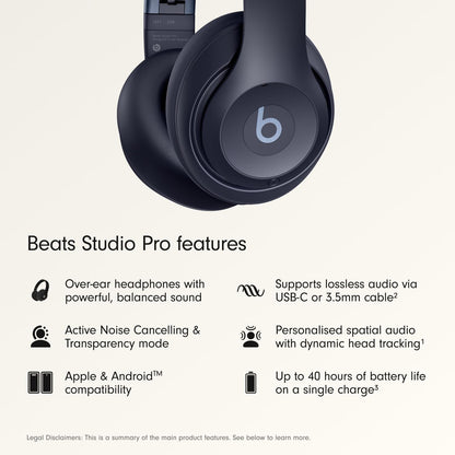 Beats Studio Pro Premium Wireless Over-Ear Headphones- Up to 40-Hour Battery Life, Active Noise Cancelling, Great for Travel & Commuting, Apple & Android Compatible - Exclusive Sand Gray