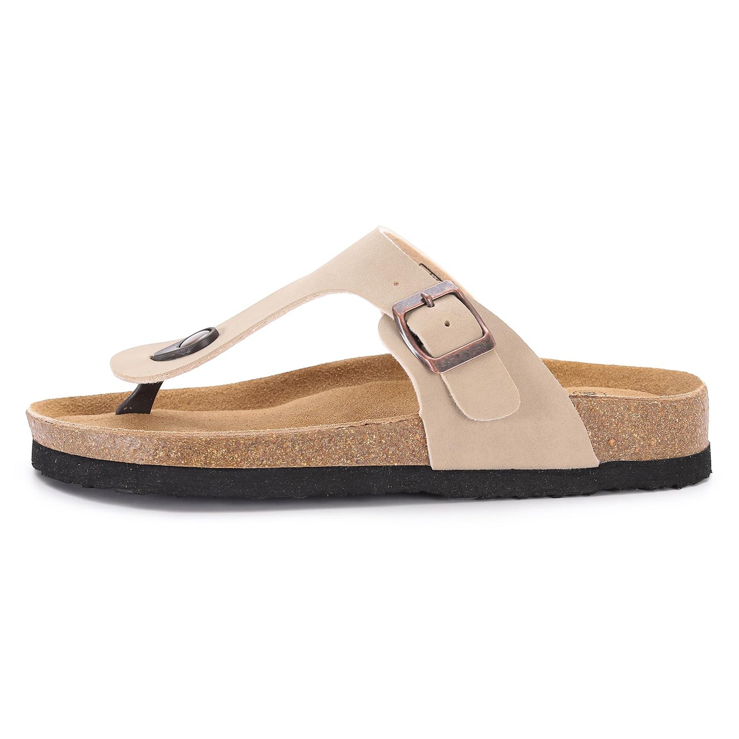 Cork Footbed Flip Flops for Women, Comfortable Beach Sigle Buckle Slip-On with Genuine Suede Footbed & Memory Foam Arch Support Flats Slides for Women Footwear