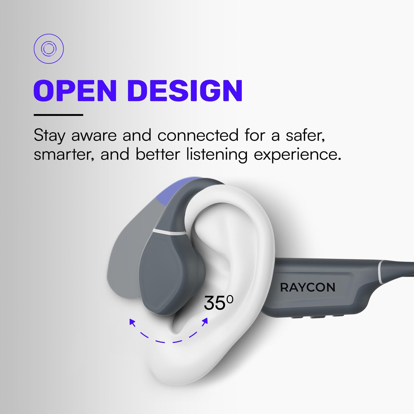 Raycon Bone Conduction Headphones Bluetooth - Open Ear Running Headphones, Sweat & Water-Resistant Earbuds with Mic for Sports & Workouts, 13hr Playtime (Gray)