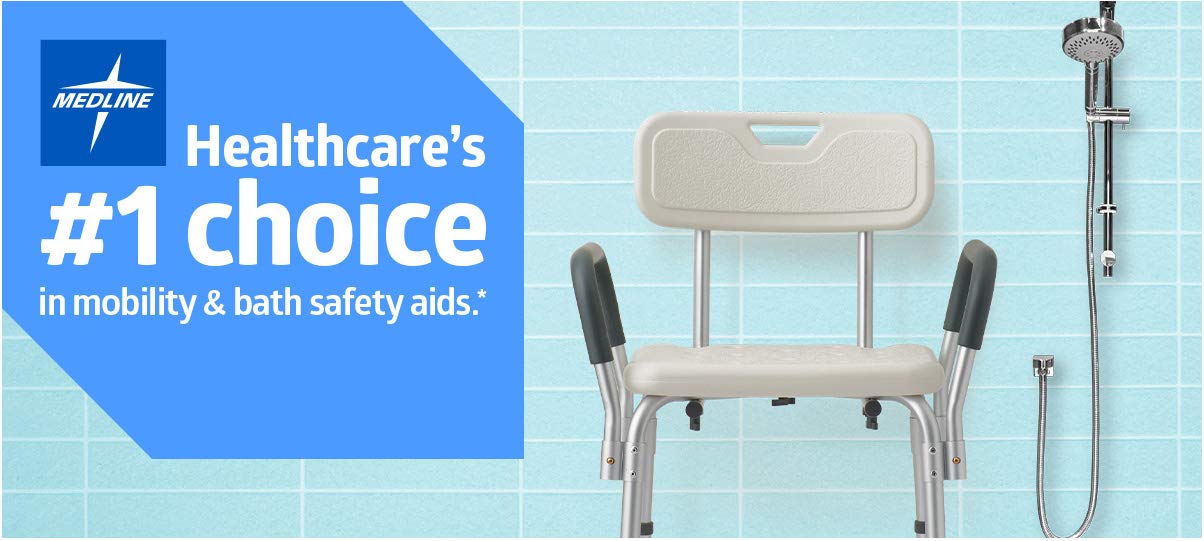 Medline Shower Chair Seat with Padded Armrests and Back | Heavy Duty Shower Chair for Bathtub | Slip Resistant Shower Seat with Adjustable Height | Shower Chair for Inside Shower with 350 lb Capacity
