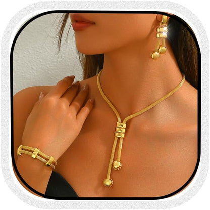 CLOACE Gold Long Choker Necklace Set Punk Cuban Y-Necklaces and Bracelet Fashion Chain Jewelry Accessories for Women