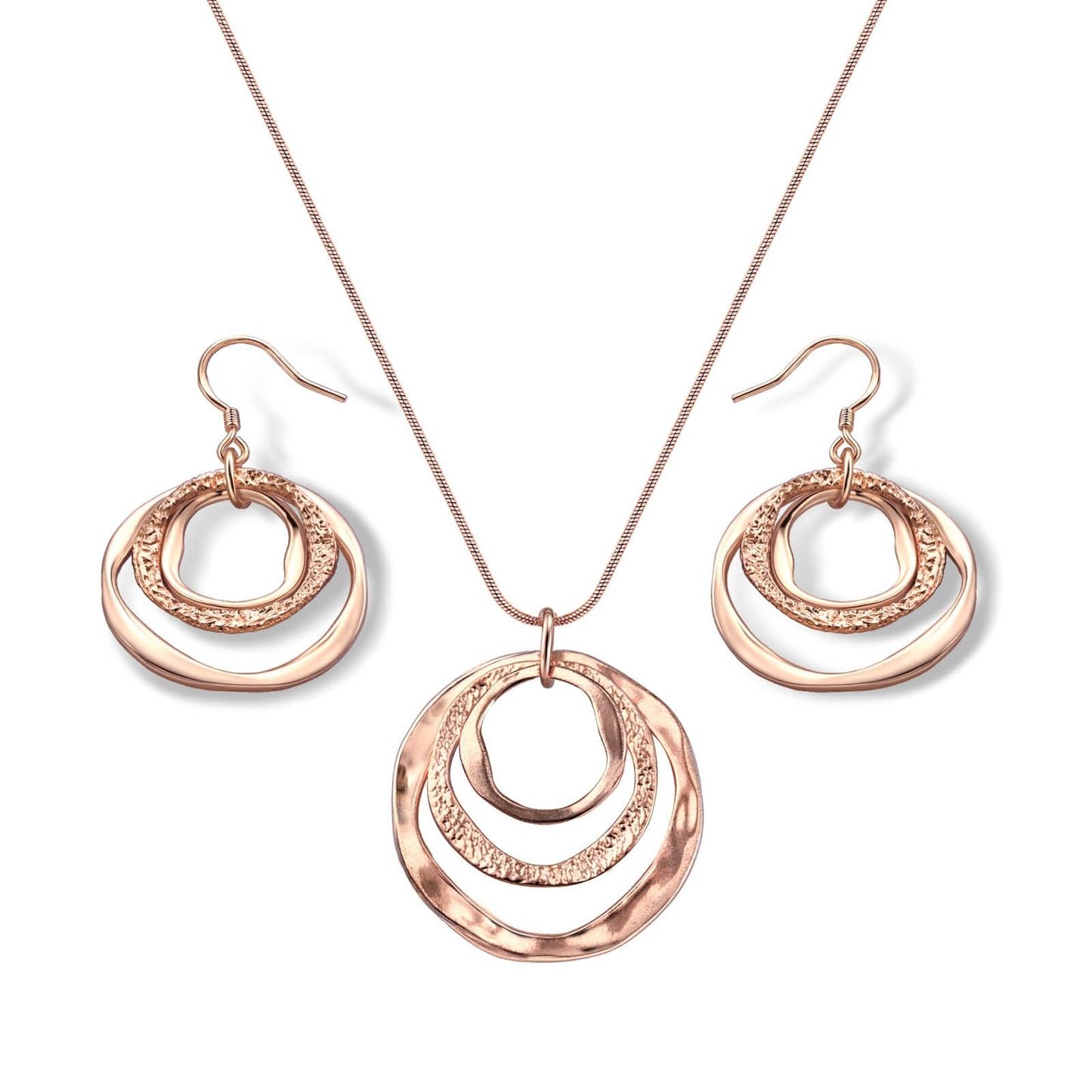 Hypoallergenic Silver Circle & Dangle Earrings and Necklace Set for Women Geometric Boho Style Hoop Jewelry for Women-Lightweight & Dangling-Gift for Bohemian Fashionistas
