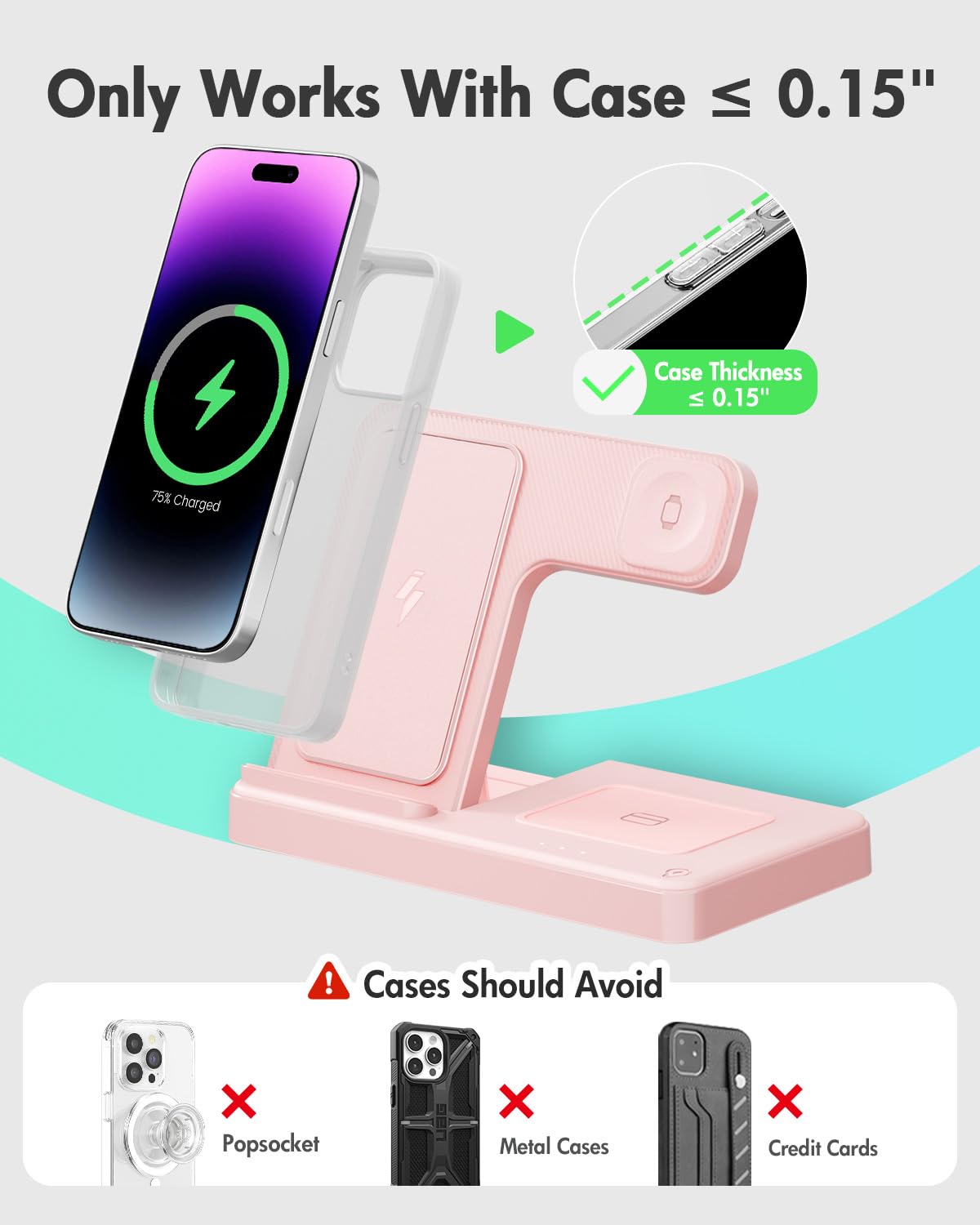 GETPALS Wireless Charger iPhone Charging Station for Apple Multiple Devices | 3 in 1 Charger Stand for iPhone 17 Pro Max 17e 16 16e 15 14 13 12 & Watch Series 11-2 SE Ultra & Airpods 4 3 Pro, Black