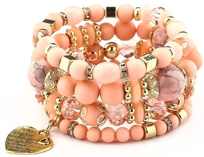 Women Beaded Bracelet Set | Colorful Boho Stackable Trendy Design with Crystal Accents Multilayer Bangle Bracelet | Fashion Stretch Braclets Jewelry for Women