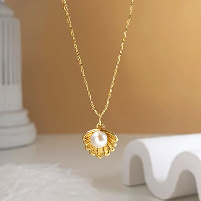 Zeffy Shell Necklace for Women,14K Gold Plated Layered Starfish Conch SeaShell Pearl Pendant Charm Necklace Stack Waterproof Dainty Beach Jewelry for Summer Vacation