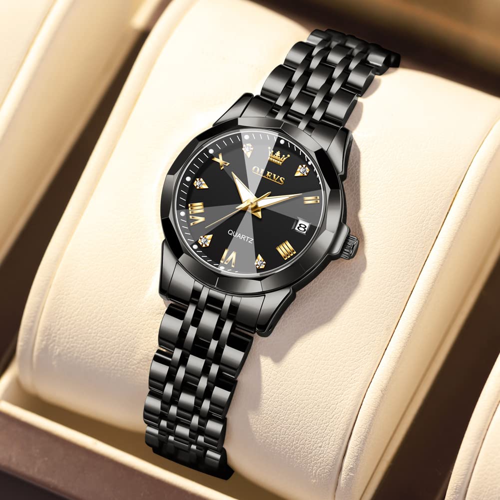 OLEVS Watches Women with Date Silver Stainless Steel Luxury Ladies Watches with Small Writs Diamond Watches for Women Waterproof Elegant Dress Quartz Analog Women's Wrist Watches Reloj de Mujer