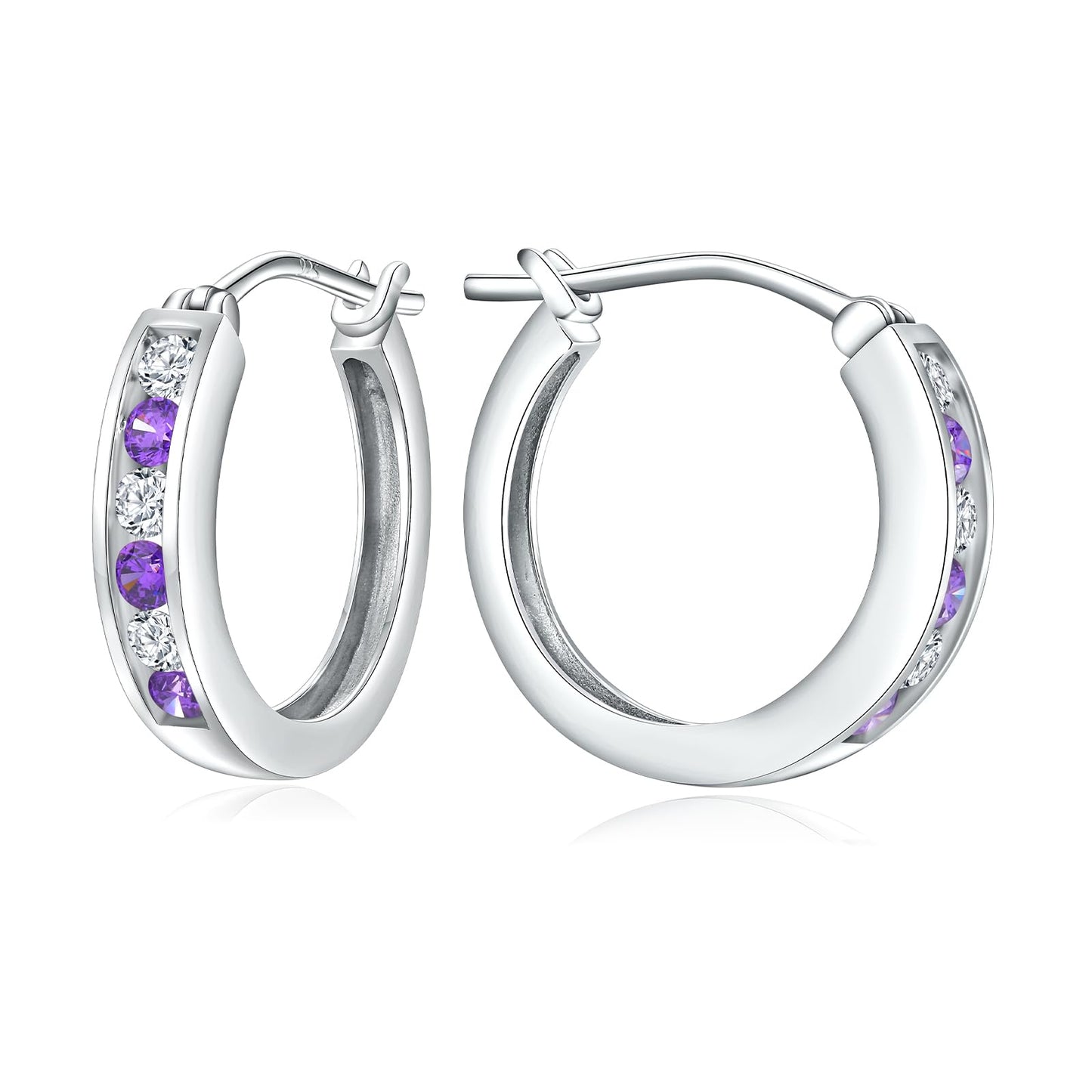 14K Gold Plated/925 Sterling Silver Birthstone Hoop Earrings for Women | 18mm Created Gemstone Hoops,Hypoallergenic and Lightweight,Birthday Mother's Day Jewelry(with Gift Box)