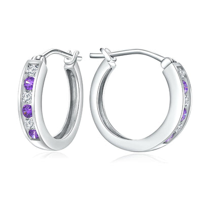 14K Gold Plated/925 Sterling Silver Birthstone Hoop Earrings for Women | 18mm Created Gemstone Hoops,Hypoallergenic and Lightweight,Birthday Mother's Day Jewelry(with Gift Box)