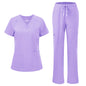 floralhue Scrubs for Women, V-Neck Straight Leg Pants with 12 Pockets | Slit Hem Cargo Pant Storage, Yoga Waistband, Water Resistance, For Nurses, Clinics, Long Shifts, Daily Medical Uniforms