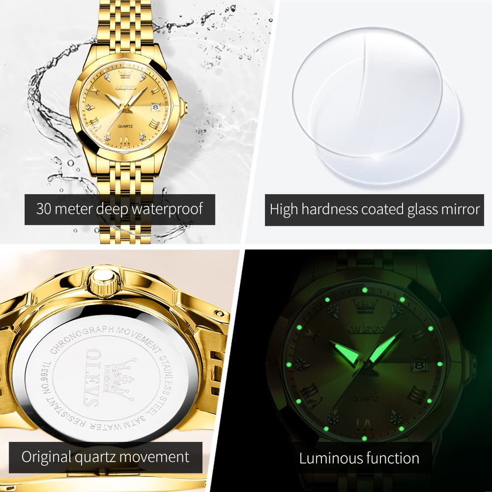 OLEVS Watches Women with Date Silver Stainless Steel Luxury Ladies Watches with Small Writs Diamond Watches for Women Waterproof Elegant Dress Quartz Analog Women's Wrist Watches Reloj de Mujer