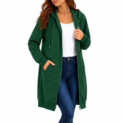 Womens Long Zip Up Hoodie Jacket Casual Open Front Tunic Sweatshirt with Pockets Fleece Lightweight Fall Winter Coat