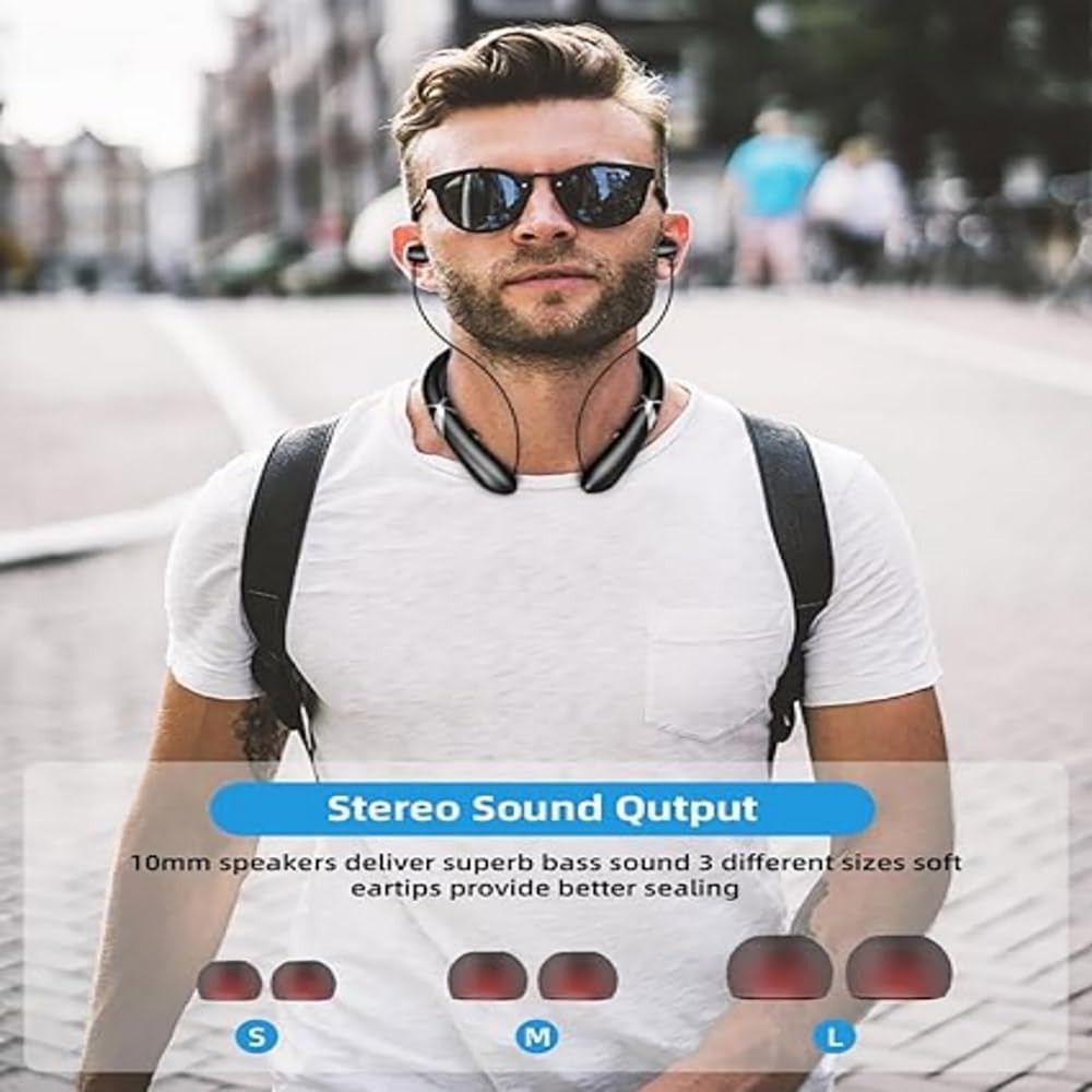Neckband Bluetooth Headphones, Retractable Earbuds ENR Noise Cancelling Wireless Headphones, 18H Playtime Vibration Call Neckband Headset with Mic, IPX5 Sport Stereo Earphones for Running