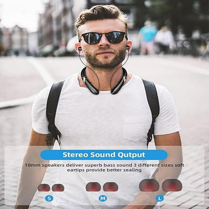 Neckband Bluetooth Headphones, Retractable Earbuds ENR Noise Cancelling Wireless Headphones, 18H Playtime Vibration Call Neckband Headset with Mic, IPX5 Sport Stereo Earphones for Running