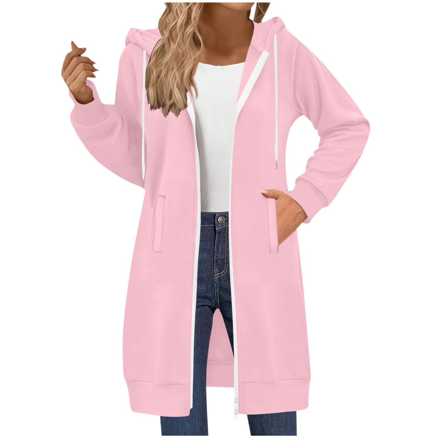 Long Hoodies for Women Zip Up Hooded Sweatshirt Jackets Lightweight Loose Comfort Fleece Fashion Fall Winter Clothes