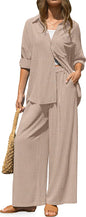 TARSE Womens Linen 2 Piece Outfits Casual Lounge Sets | Long Sleeve, Button Down Shirt and Wide Leg Pants, loose fit linen, vacation outfits with Pockets