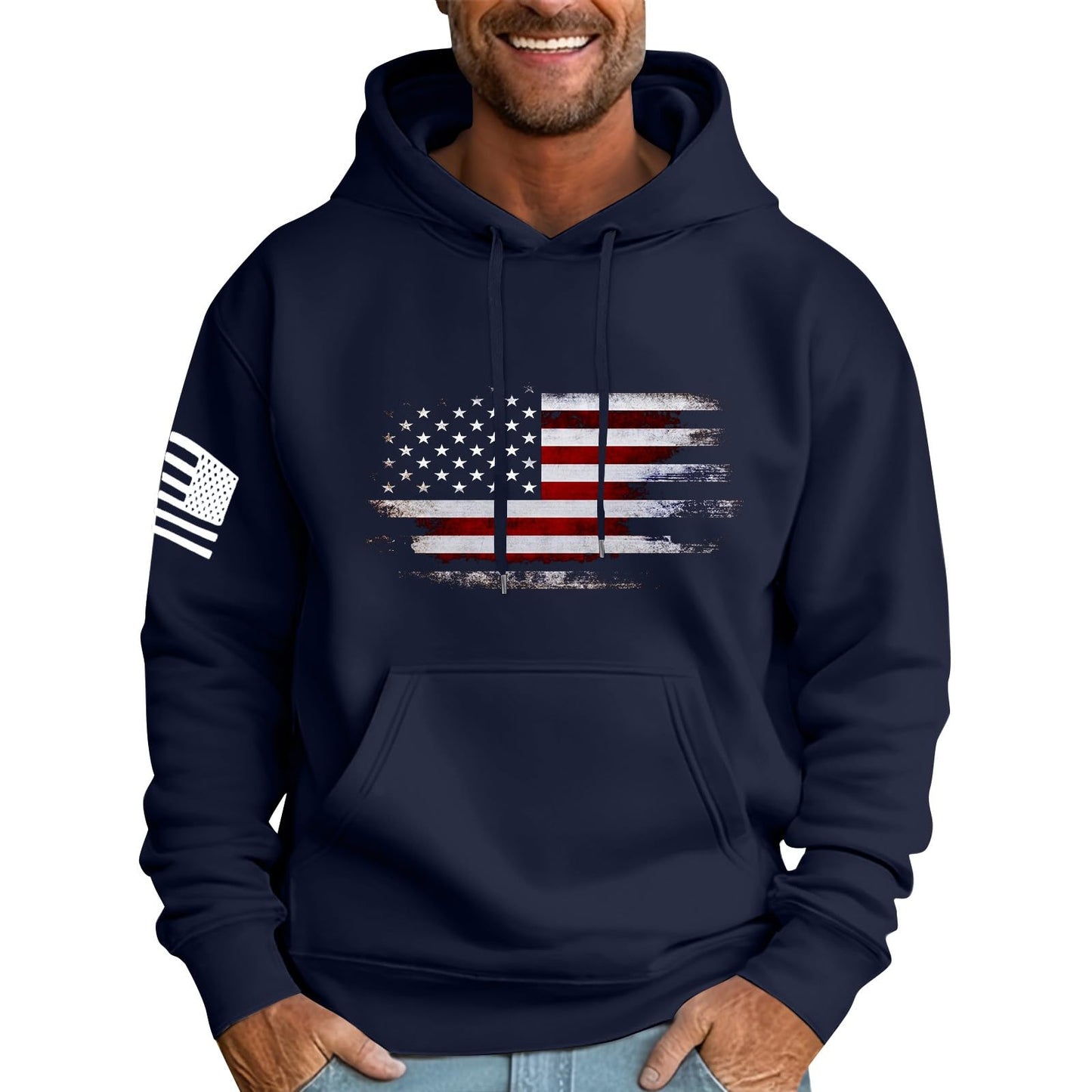 Ymosrh Mens Patriotic Hoodies USA Flag Print Hooded Sweatshirt Pullover Casual Fashion Hoodie, M-6XL