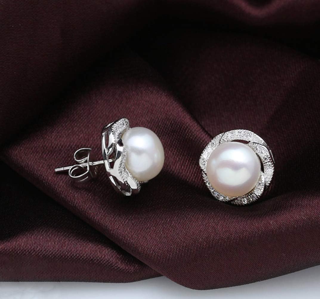 NONNYL Pearl Anniversary Birthday Gifts for Women Wife- 925 Sterling Silver Freshwater Cultured Pearl Stud Earrings With CZ, Dainty Flower Design Christmas Jewelry Gifts for Mom, Her, Wife, Women