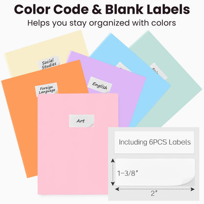 Sooez 6Pack Folders with Pockets, Pastels Colors, Heavy Duty Pocket Folder, Plastic Folders with Pockets, 2-Pocket Folder Bulk, Aesthetic File Folder, Back to School Office Filing Supplies