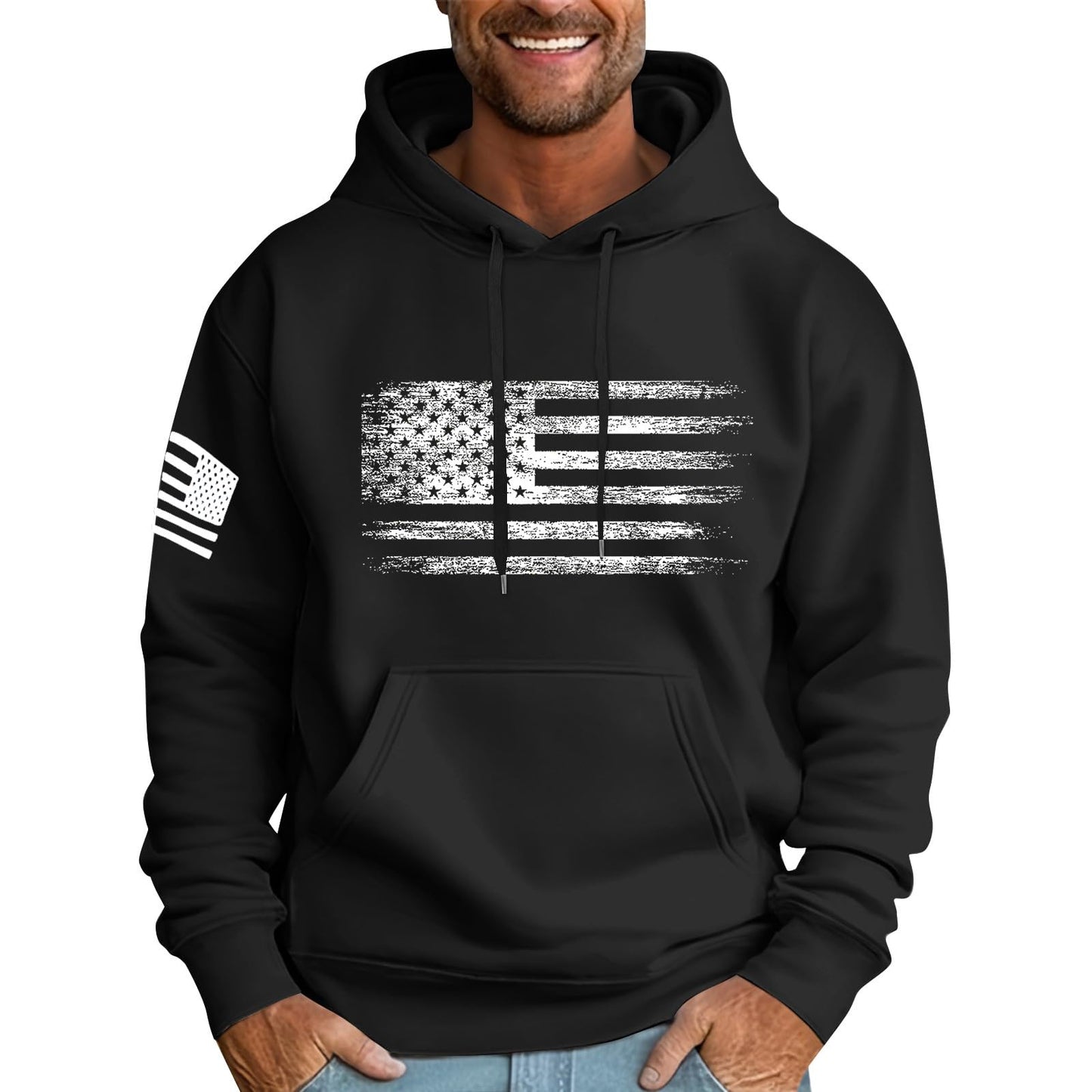 Ymosrh Mens Patriotic Hoodies USA Flag Print Hooded Sweatshirt Pullover Casual Fashion Hoodie, M-6XL